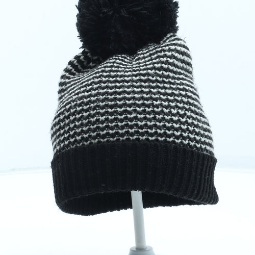 George Boys Black Striped Acrylic Bobble Hat Size S - Size 6-12 months