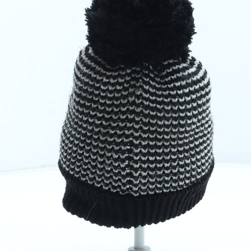 George Boys Black Striped Acrylic Bobble Hat Size S - Size 6-12 months