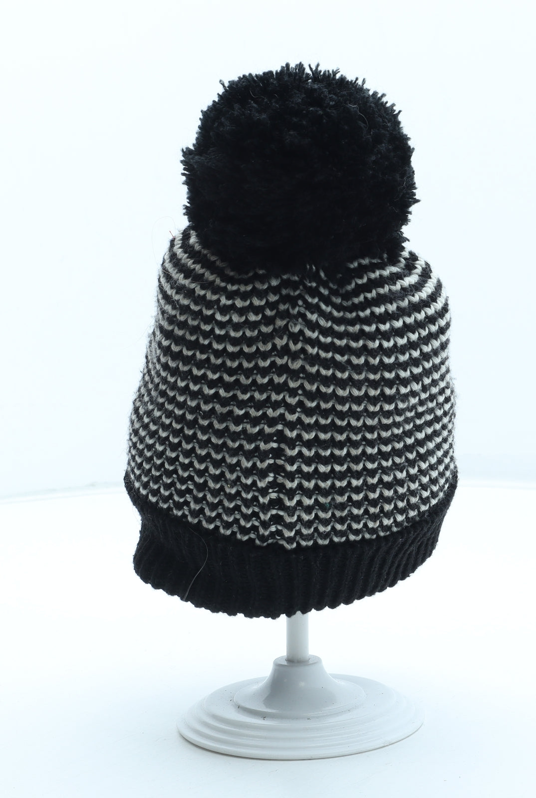 George Boys Black Striped Acrylic Bobble Hat Size S - Size 6-12 months