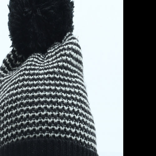 George Boys Black Striped Acrylic Bobble Hat Size S - Size 6-12 months
