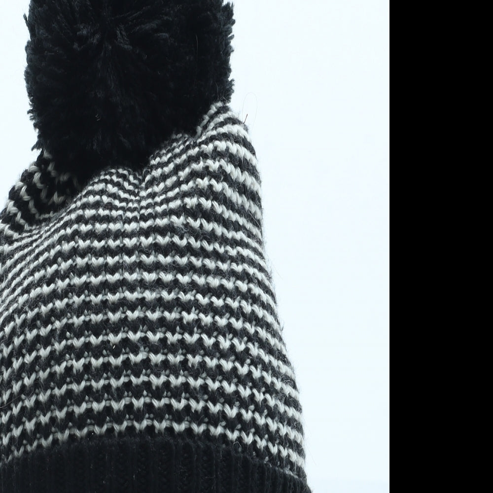 George Boys Black Striped Acrylic Bobble Hat Size S - Size 6-12 months