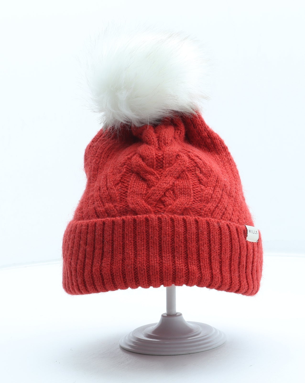 Jack Wills Womens Red Acrylic Bobble Hat One Size