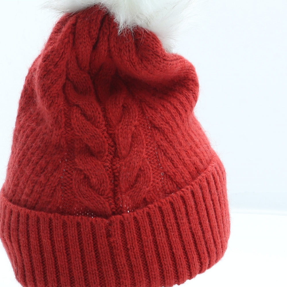 Jack Wills Womens Red Acrylic Bobble Hat One Size