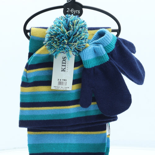 Peacocks Boys Multicoloured Striped Acrylic Beanie Size S - Scarf Mittens Included Size 2-6 years
