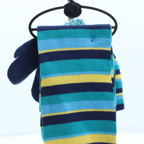 Peacocks Boys Multicoloured Striped Acrylic Beanie Size S - Scarf Mittens Included Size 2-6 years