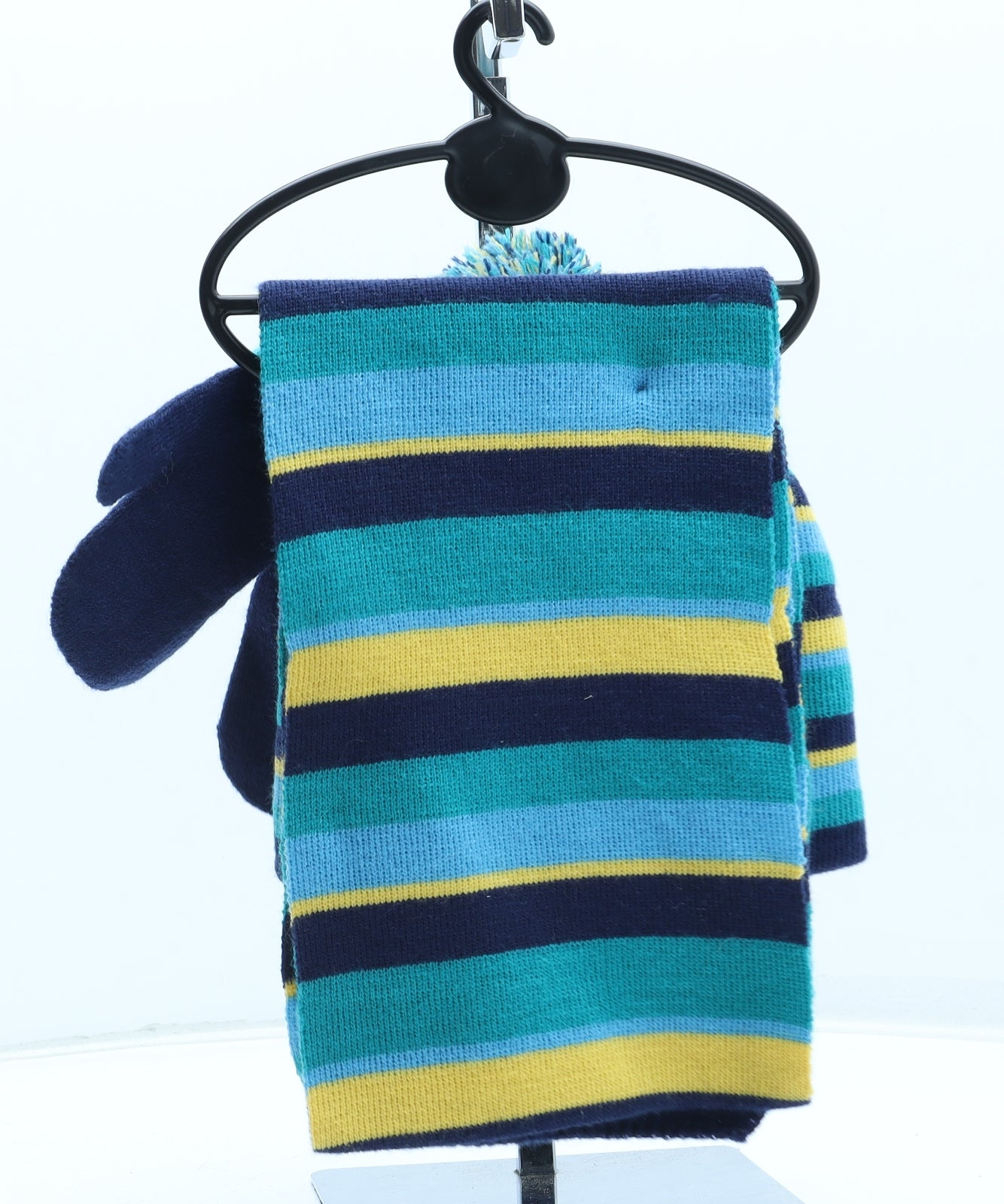 Peacocks Boys Multicoloured Striped Acrylic Beanie Size S - Scarf Mittens Included Size 2-6 years