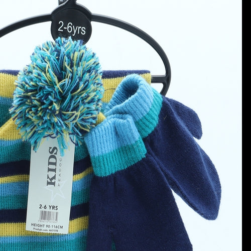 Peacocks Boys Multicoloured Striped Acrylic Beanie Size S - Scarf Mittens Included Size 2-6 years