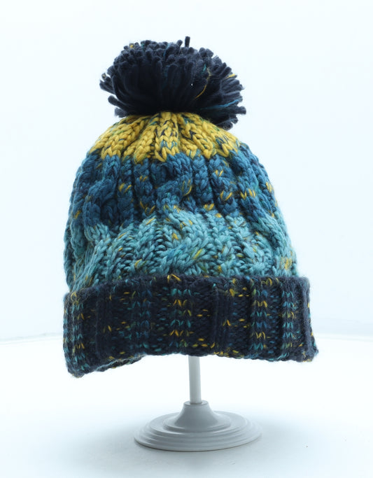 Beechfield Womens Blue Colourblock Acrylic Bobble Hat One Size