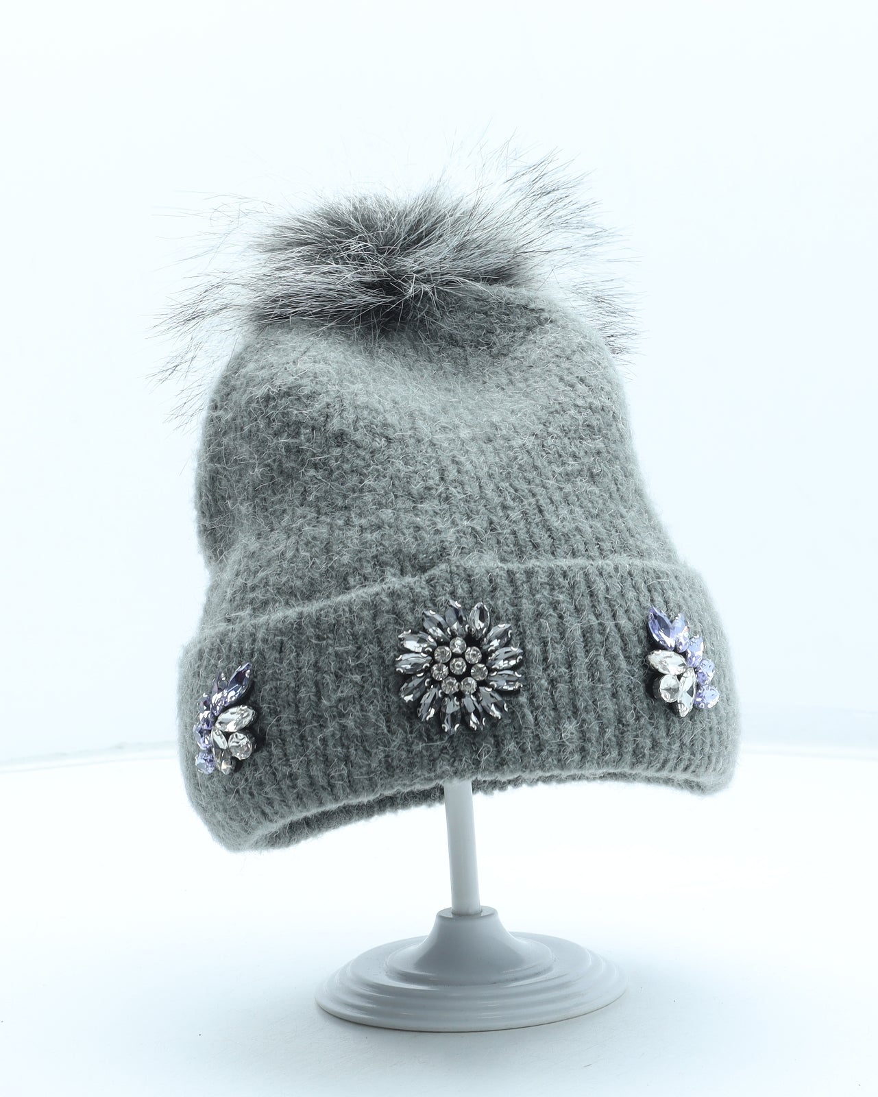 Oliver Bonas Womens Grey Acrylic Bobble Hat One Size