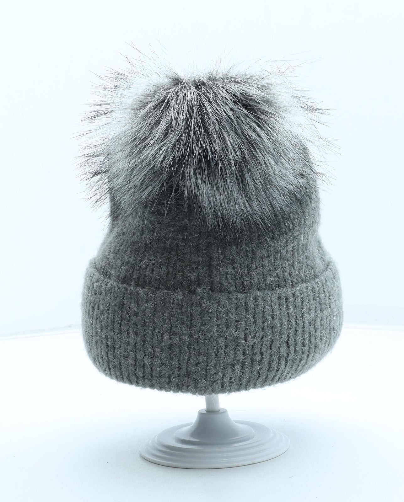 Oliver Bonas Womens Grey Acrylic Bobble Hat One Size