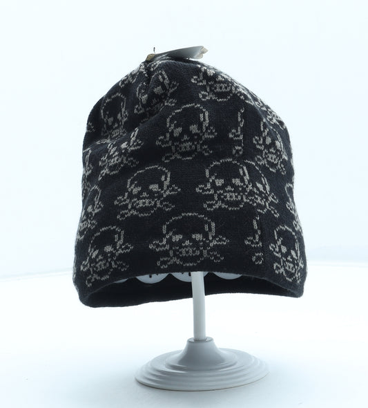 Preworn Boys Black Geometric Acrylic Beanie One Size - Skull Pattern