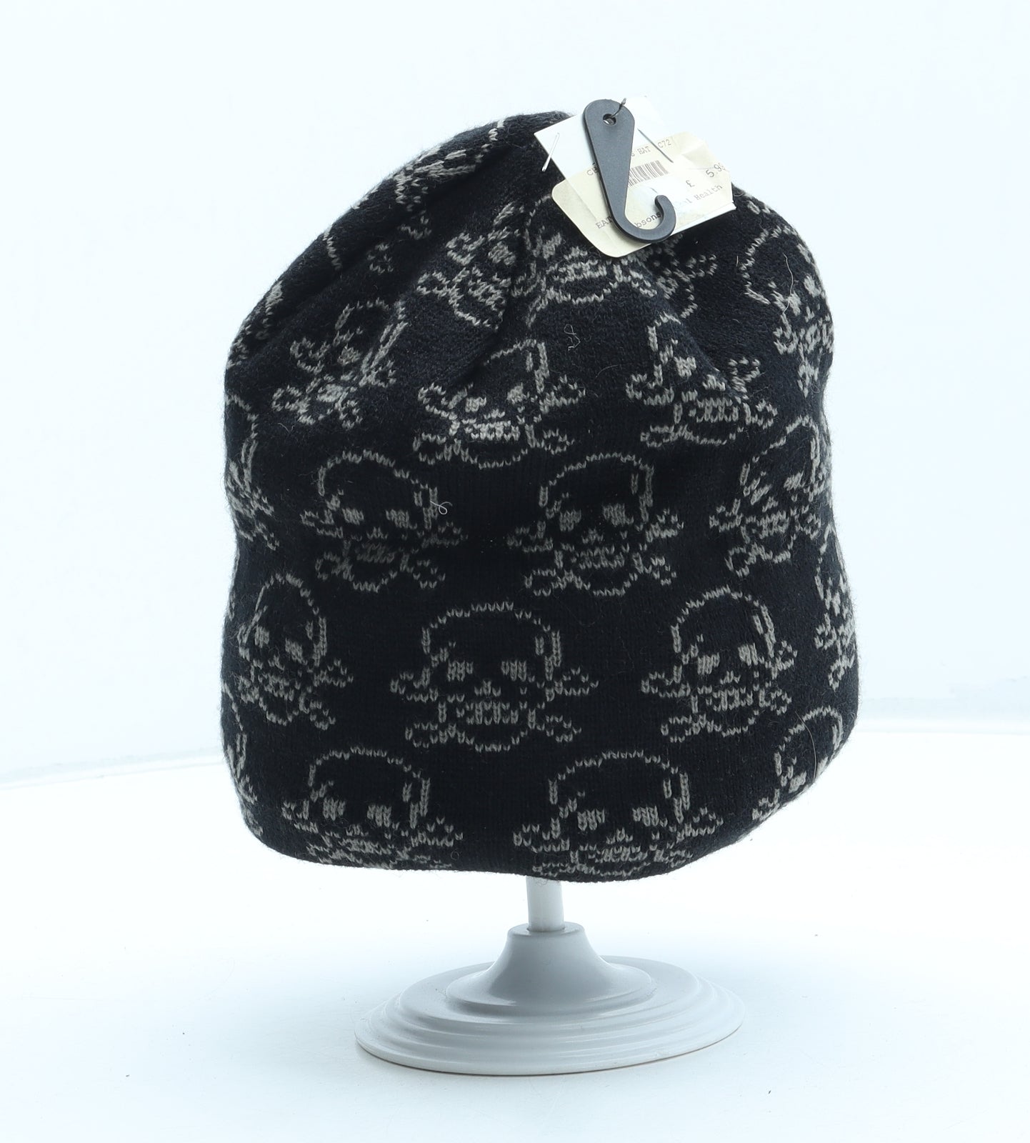 Preworn Boys Black Geometric Acrylic Beanie One Size - Skull Pattern