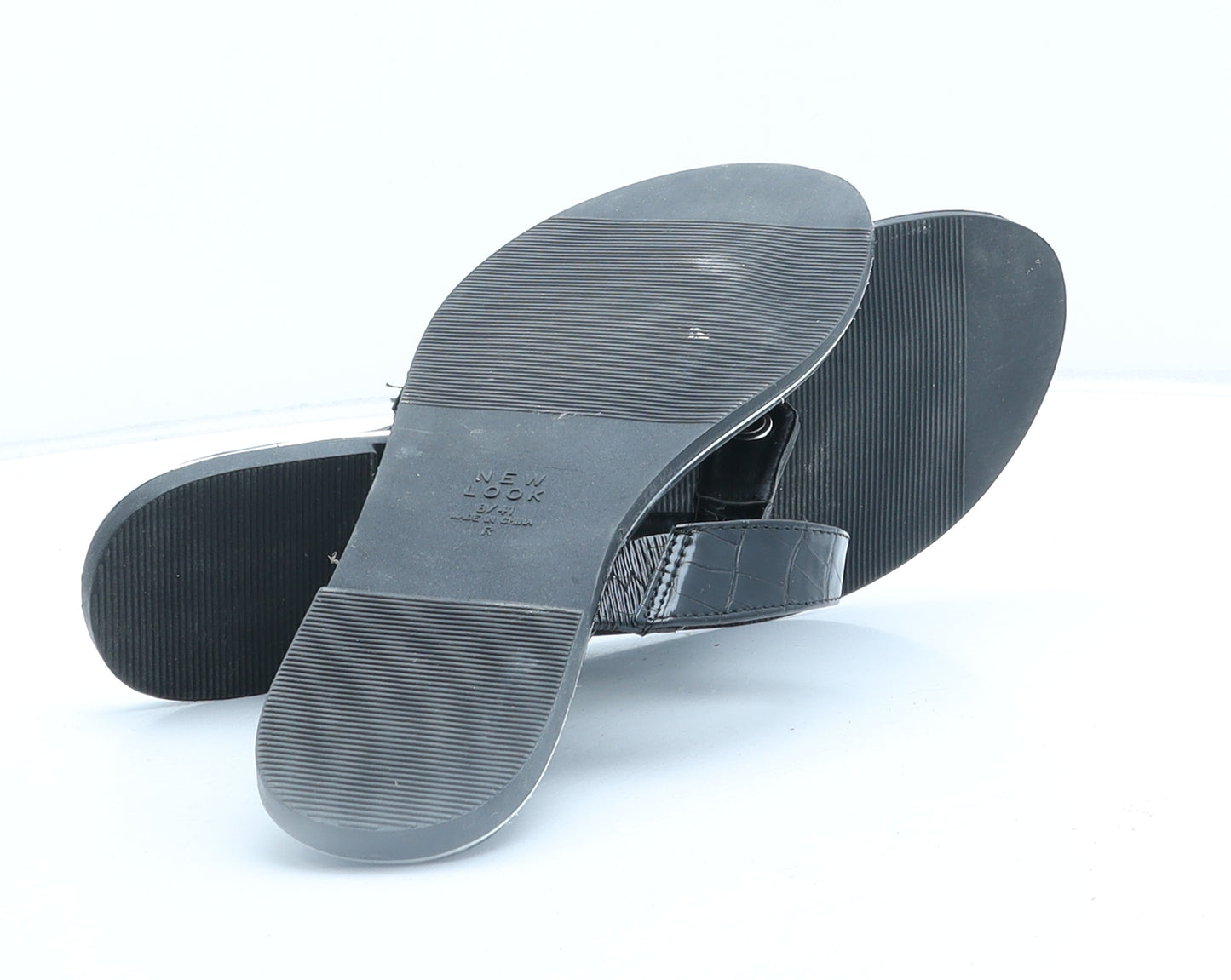 New Look Womens Beige Synthetic Thong Sandal UK - Croc Texture