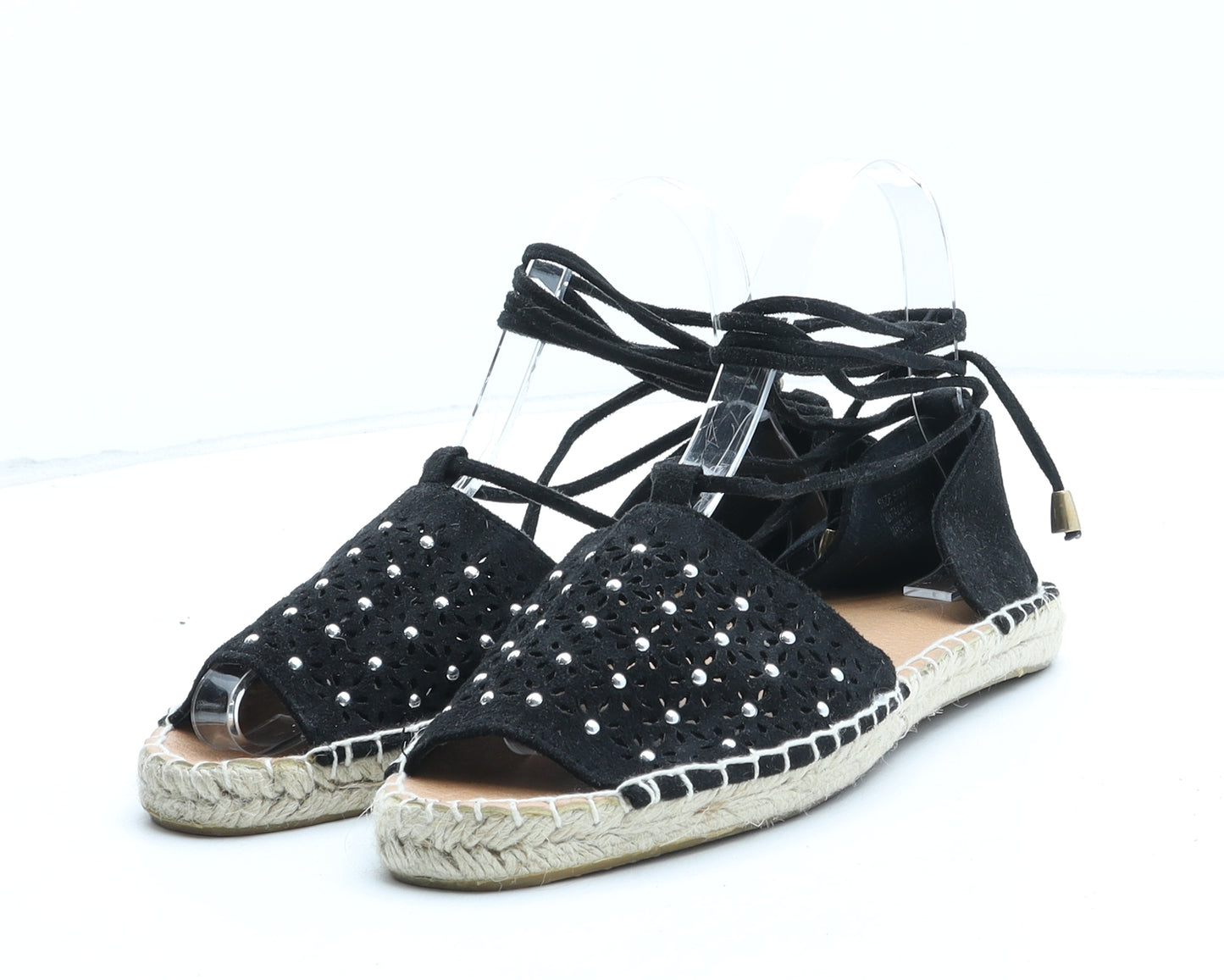Papaya Womens Black Geometric Synthetic Espadrille Sandal UK