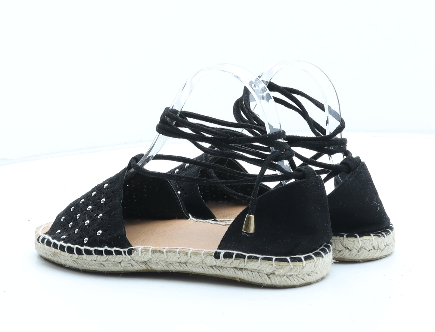 Papaya Womens Black Geometric Synthetic Espadrille Sandal UK