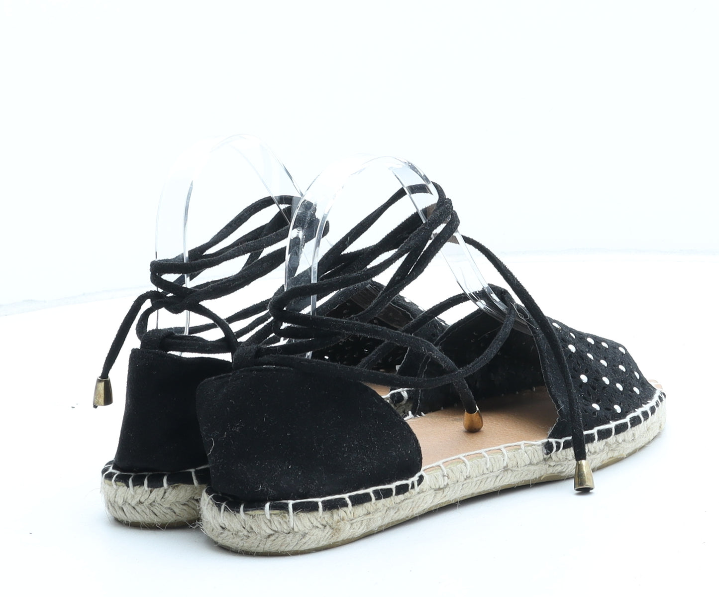 Papaya Womens Black Geometric Synthetic Espadrille Sandal UK