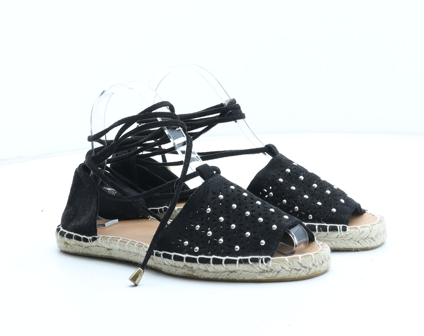 Papaya Womens Black Geometric Synthetic Espadrille Sandal UK