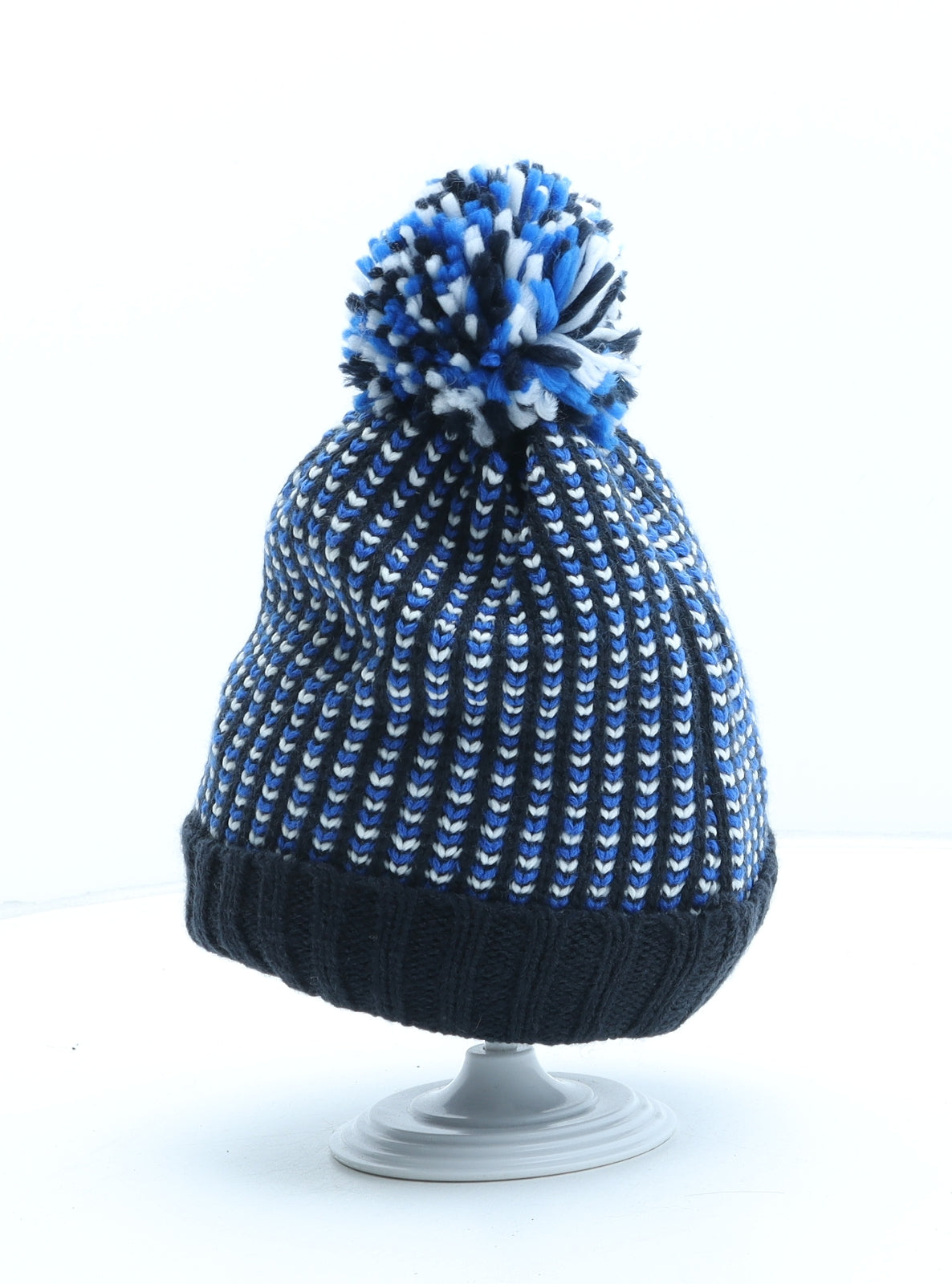 Fat Face Boys Black Geometric Acrylic Bobble Hat One Size