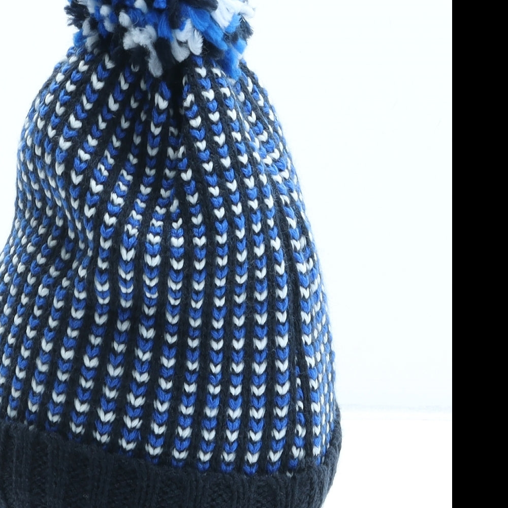 Fat Face Boys Black Geometric Acrylic Bobble Hat One Size