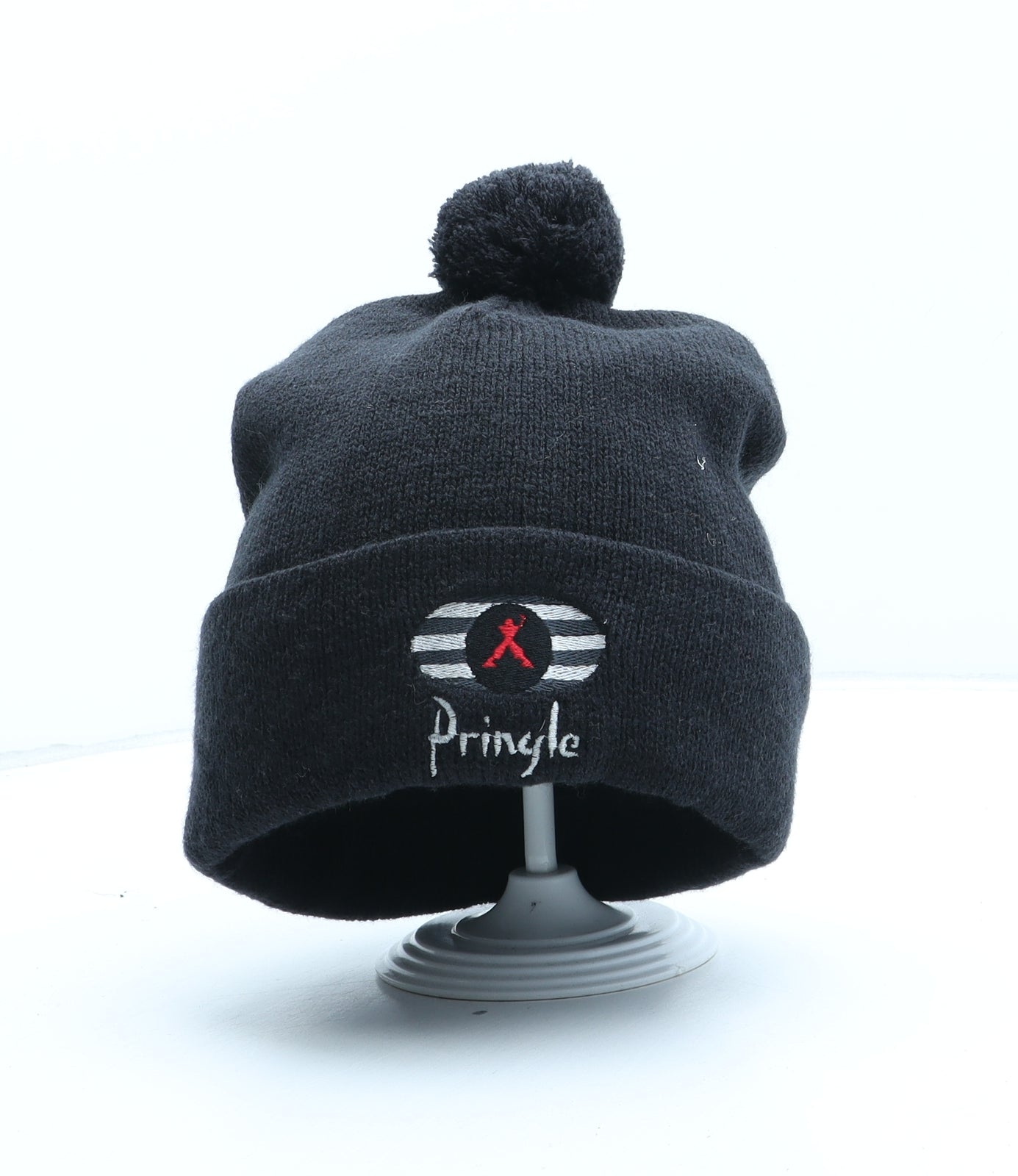 Pringle Mens Black Acrylic Beanie One Size - Pom Pom Detail