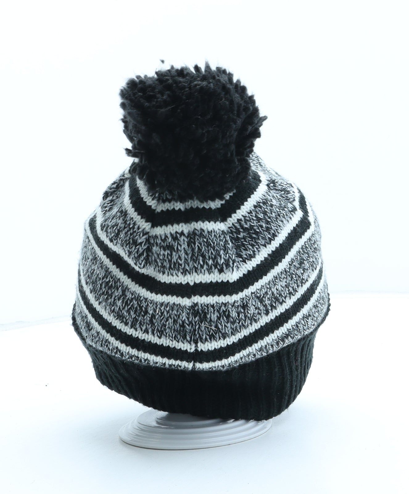 NEXT Boys Grey Striped Acrylic Winter Hat One Size - Bobble Hat