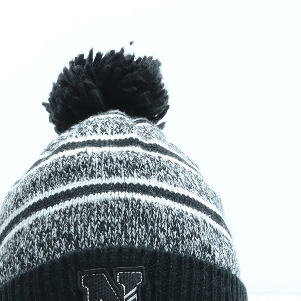 NEXT Boys Grey Striped Acrylic Winter Hat One Size - Bobble Hat