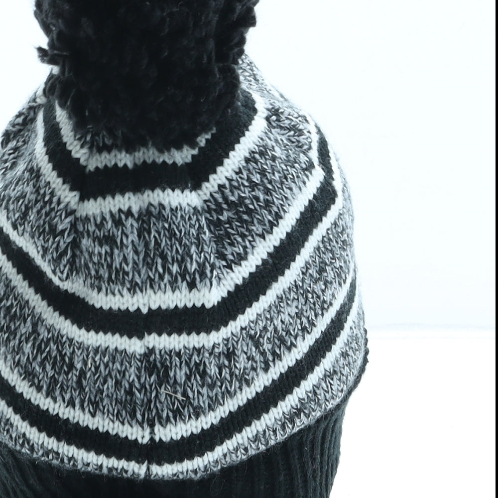NEXT Boys Grey Striped Acrylic Winter Hat One Size - Bobble Hat