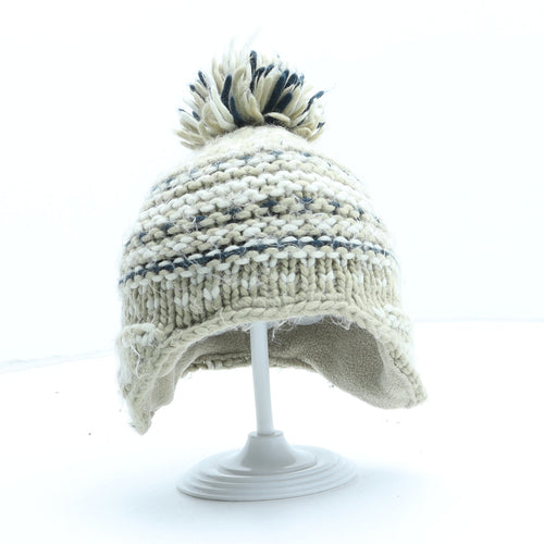 F&F Boys Beige Striped Acrylic Winter Hat One Size - Bobble Hat