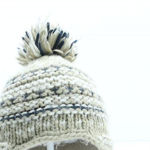 F&F Boys Beige Striped Acrylic Winter Hat One Size - Bobble Hat