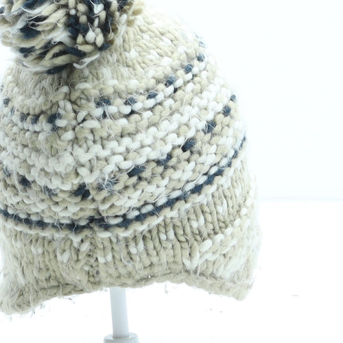 F&F Boys Beige Striped Acrylic Winter Hat One Size - Bobble Hat