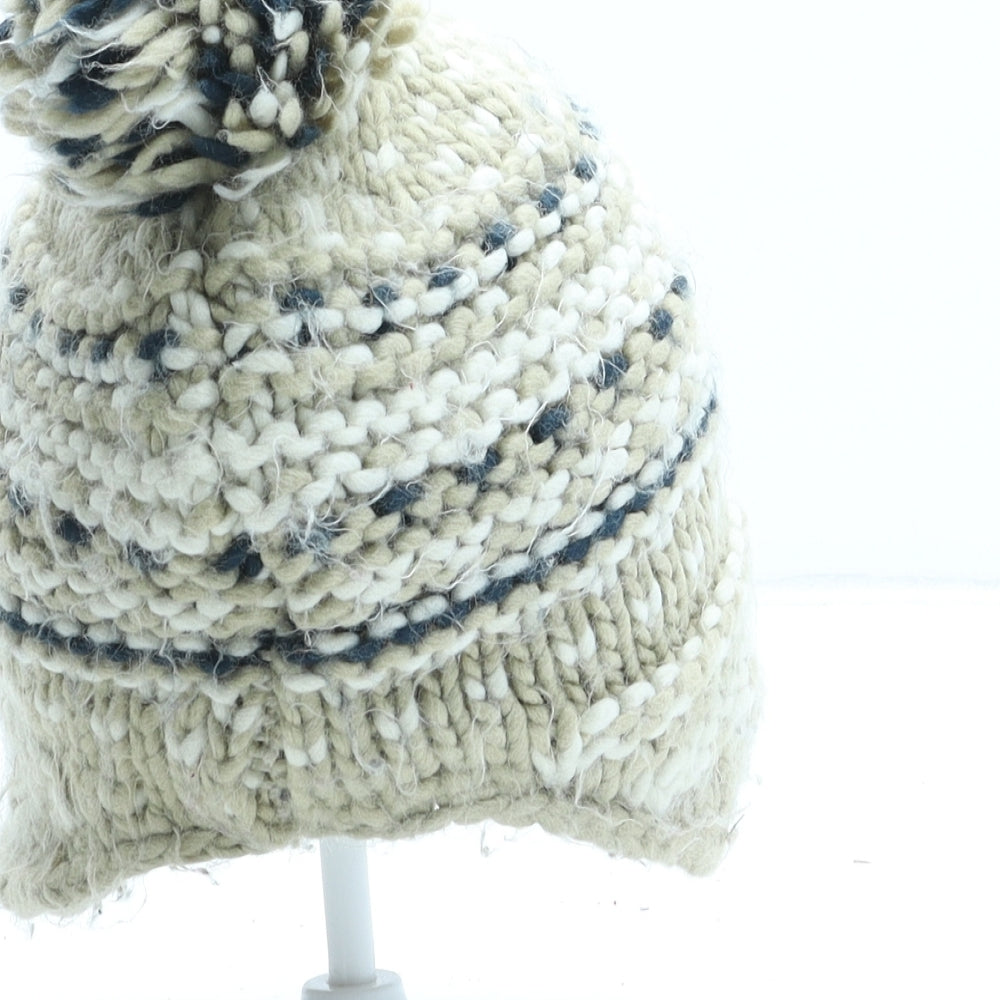 F&F Boys Beige Striped Acrylic Winter Hat One Size - Bobble Hat