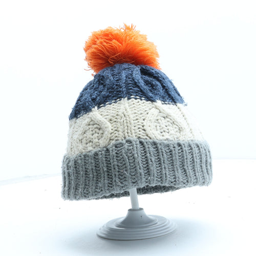 George Boys Grey Striped Acrylic Winter Hat One Size - Bobble Hat