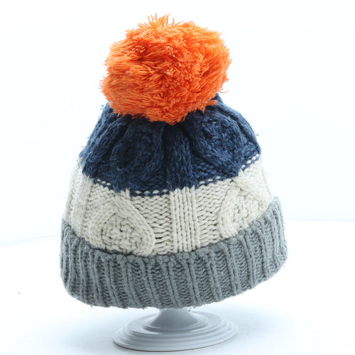 George Boys Grey Striped Acrylic Winter Hat One Size - Bobble Hat
