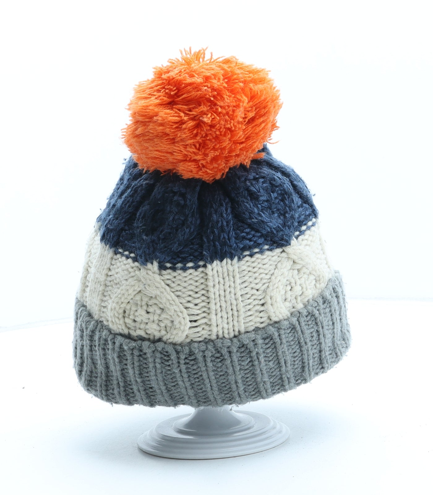 George Boys Grey Striped Acrylic Winter Hat One Size - Bobble Hat