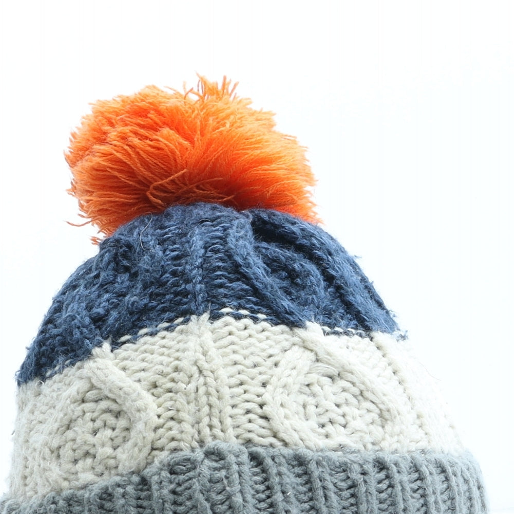 George Boys Grey Striped Acrylic Winter Hat One Size - Bobble Hat