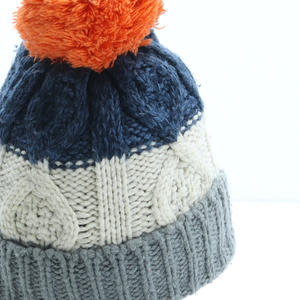 George Boys Grey Striped Acrylic Winter Hat One Size - Bobble Hat