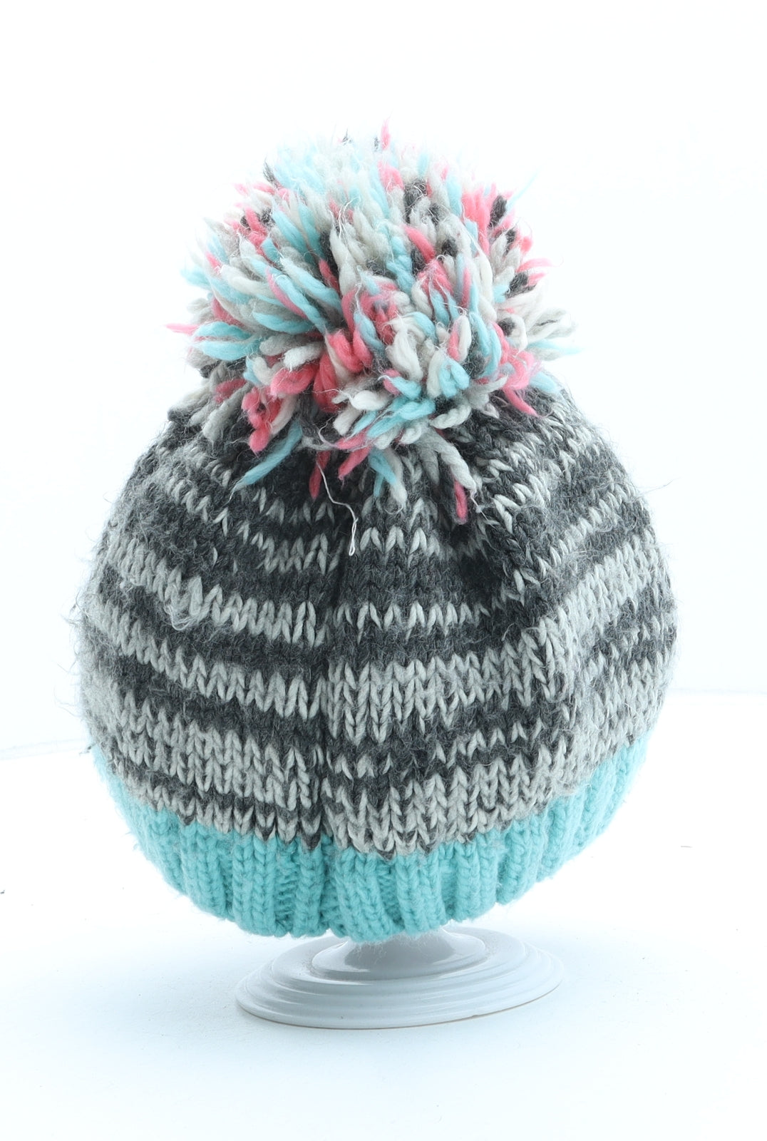 NEXT Girls Multicoloured Geometric Acrylic Bobble Hat One Size - Penguin UK Size 3-4 Years