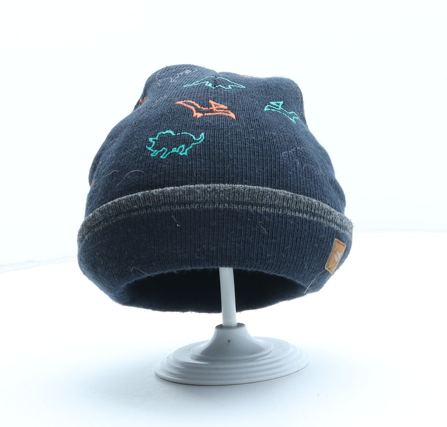 F&F Boys Blue Geometric Acrylic Beanie One Size - Dinosaur