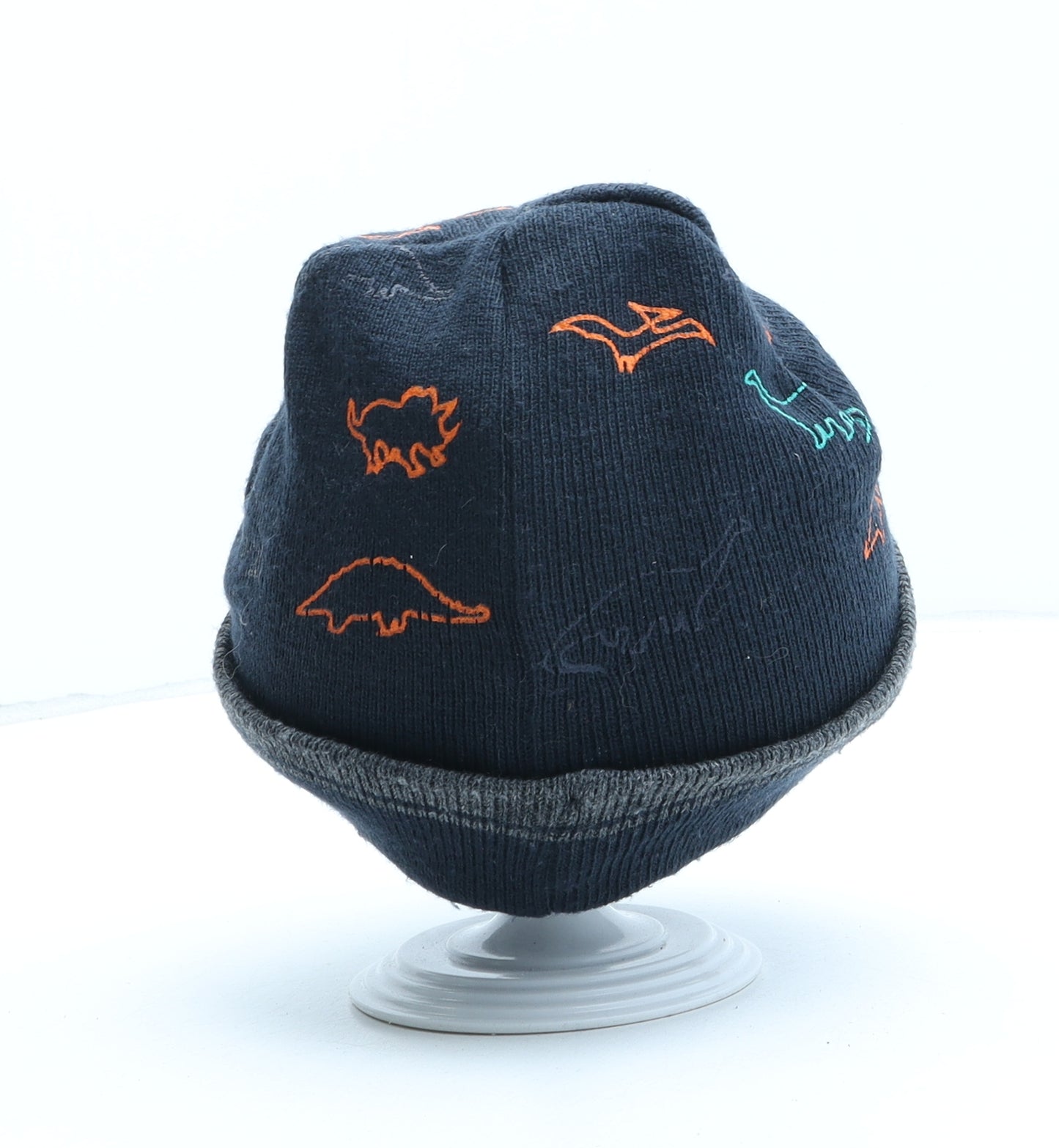 F&F Boys Blue Geometric Acrylic Beanie One Size - Dinosaur