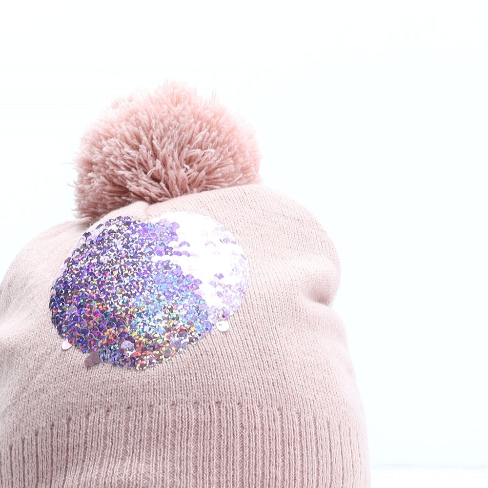 H&M Girls Pink Acrylic Bobble Hat One Size - UK Size 4-8 Years