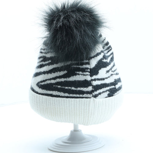Marks and Spencer Girls Black Animal Print Viscose Bobble Hat One Size - Zebra Pattern Size 10-13 Years