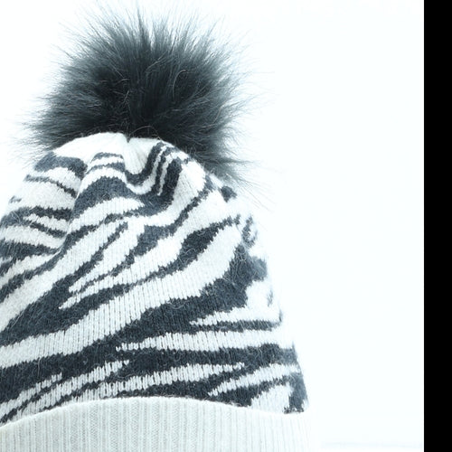 Marks and Spencer Girls Black Animal Print Viscose Bobble Hat One Size - Zebra Pattern Size 10-13 Years