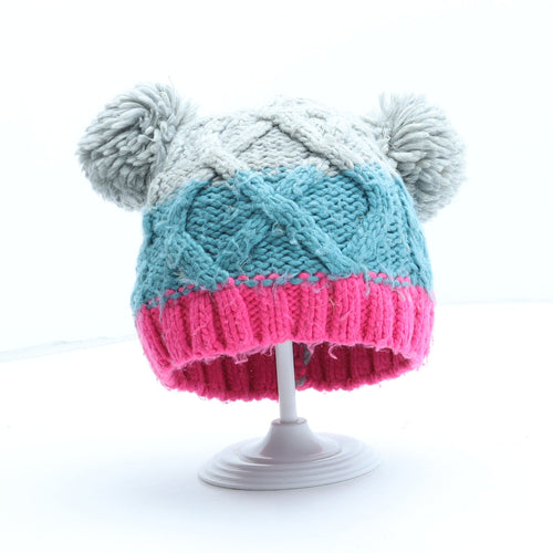 Marks and Spencer Girls Multicoloured Colourblock Acrylic Bobble Hat One Size - UK Size 3-6 Years