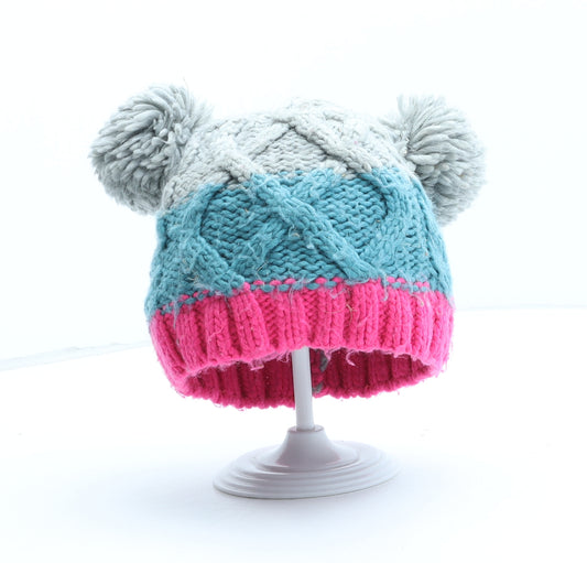 Marks and Spencer Girls Multicoloured Colourblock Acrylic Bobble Hat One Size - UK Size 3-6 Years