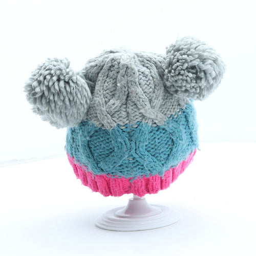 Marks and Spencer Girls Multicoloured Colourblock Acrylic Bobble Hat One Size - UK Size 3-6 Years