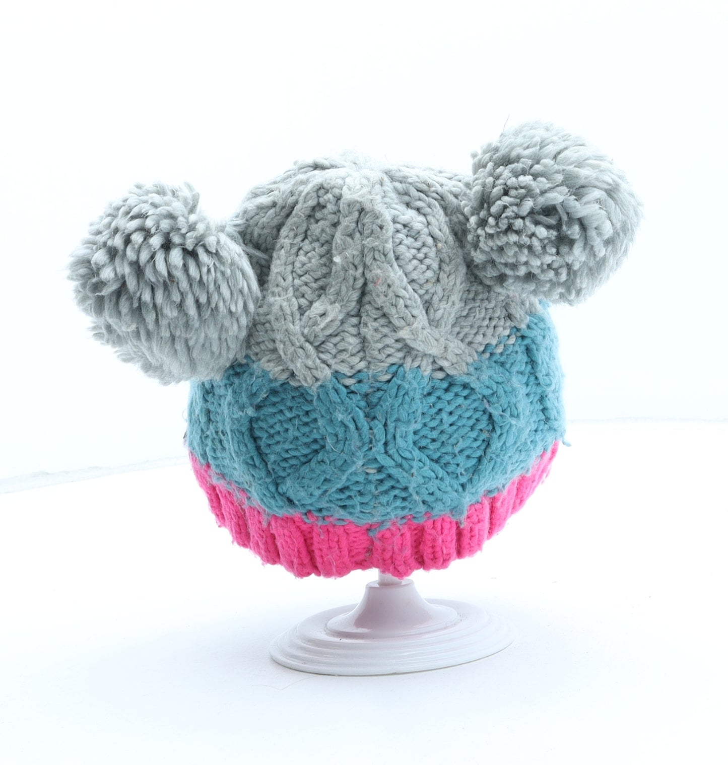 Marks and Spencer Girls Multicoloured Colourblock Acrylic Bobble Hat One Size - UK Size 3-6 Years