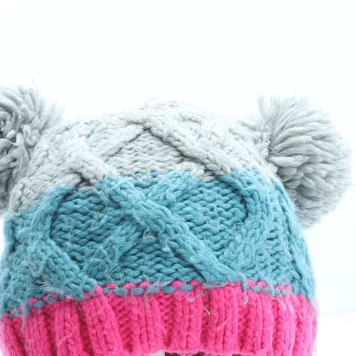 Marks and Spencer Girls Multicoloured Colourblock Acrylic Bobble Hat One Size - UK Size 3-6 Years