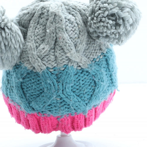 Marks and Spencer Girls Multicoloured Colourblock Acrylic Bobble Hat One Size - UK Size 3-6 Years