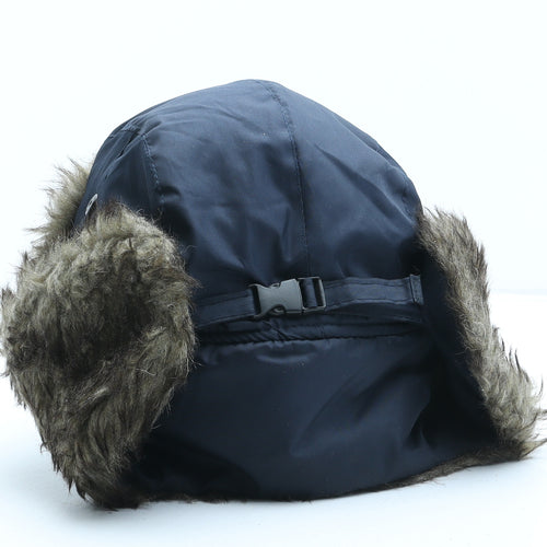 Preworn Mens Blue Polyester Trapper Hat One Size - Faux Fur Trim