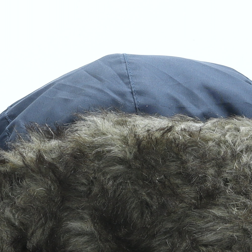 Preworn Mens Blue Polyester Trapper Hat One Size - Faux Fur Trim